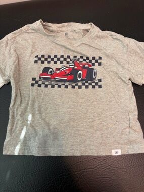GAP Heather Gray Tee with Red Race Car Print and fleece gap black pants